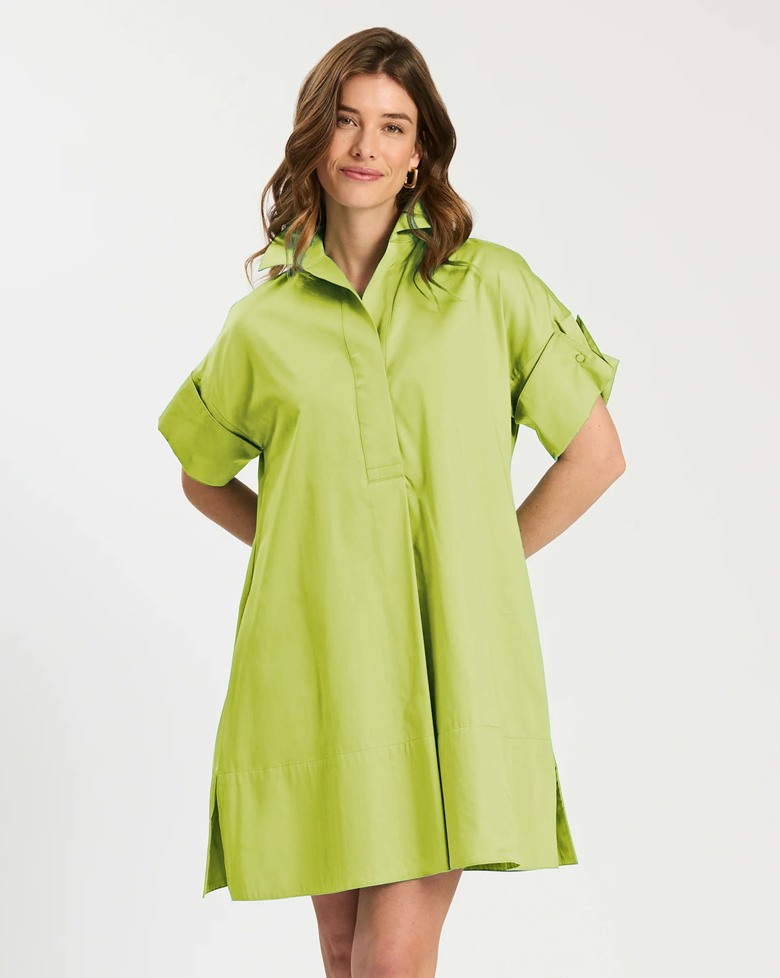 Addie Cotton Short Shirtdress - Lime Green in classic cotton, relaxed fit, Tyler Boe, HCO Fredericksburg