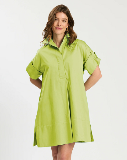 Addie Cotton Short Shirtdress - Lime Green in classic cotton, relaxed fit, Tyler Boe, HCO Fredericksburg