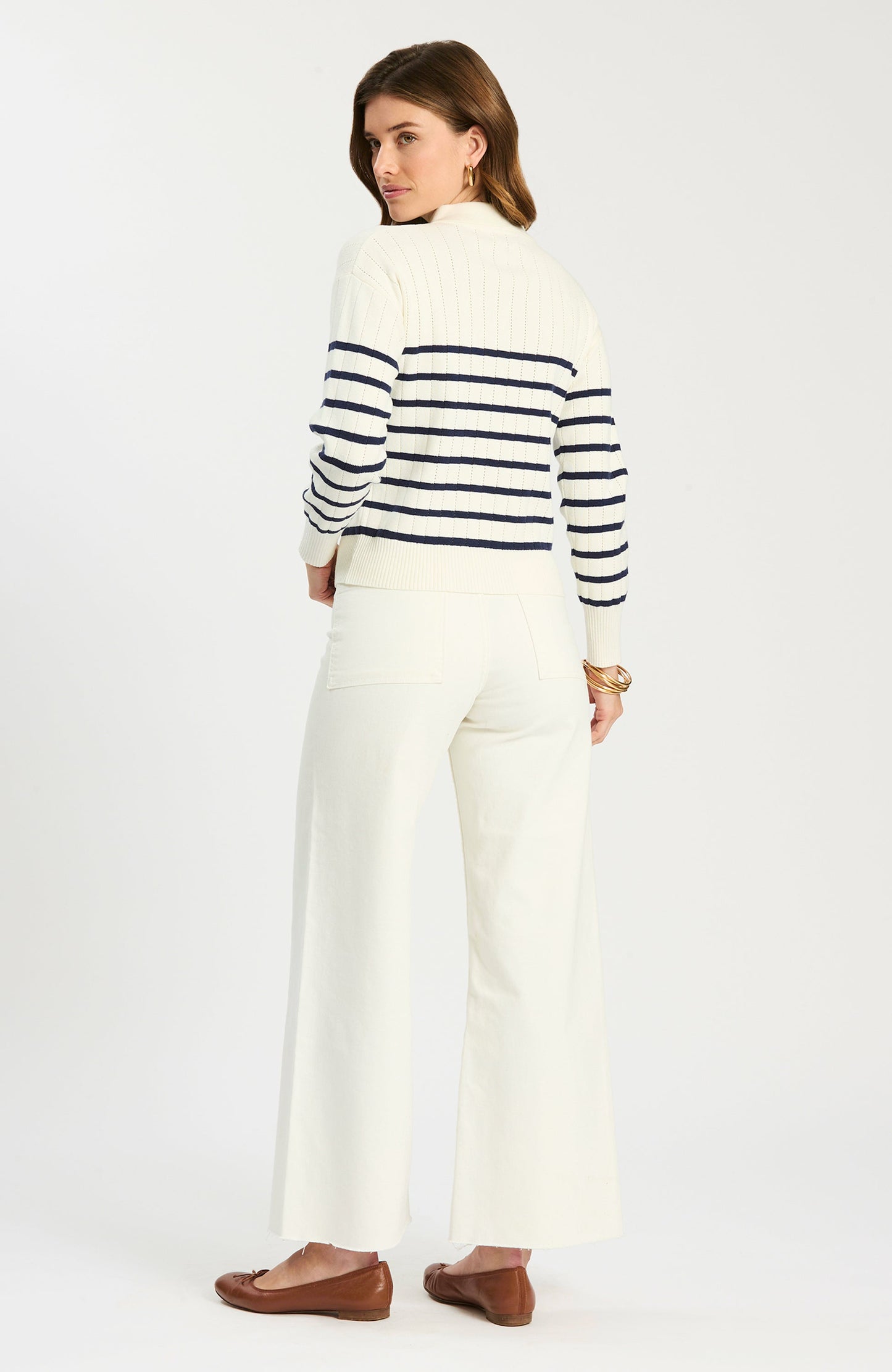 Johnny Collared Sweater in striped knit back view, Women's Sweaters by TYLER BOE at HCO FBG