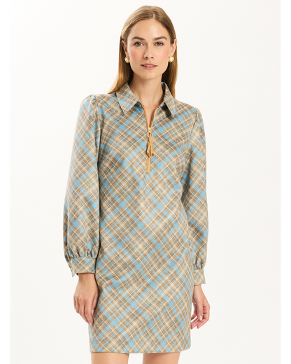 Melanie Knit Diamond Plaid Dress - Conflower/Iced Coffee