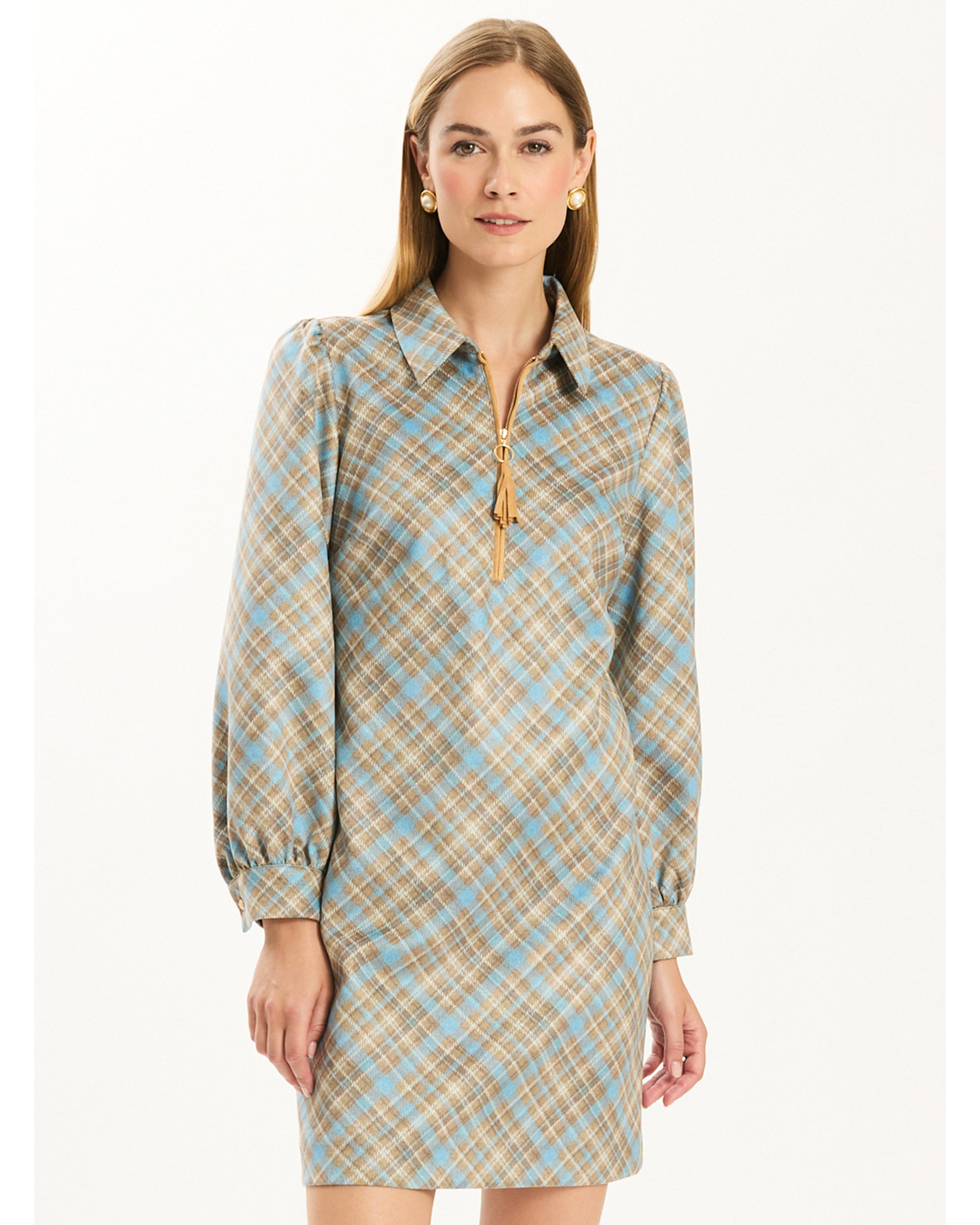 Melanie Knit Diamond Plaid Dress - Conflower/Iced Coffee