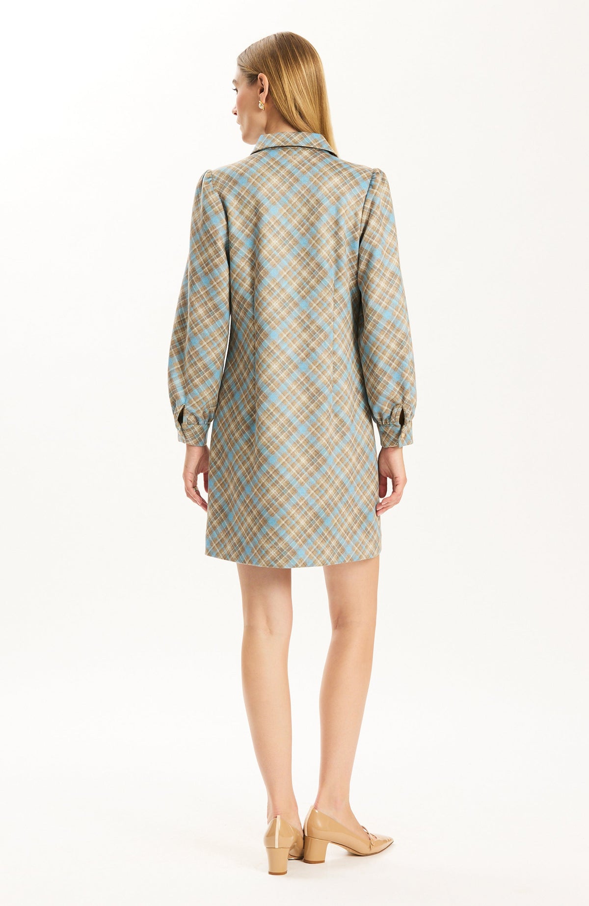 Melanie Knit Diamond Plaid Dress - Conflower/Iced Coffee