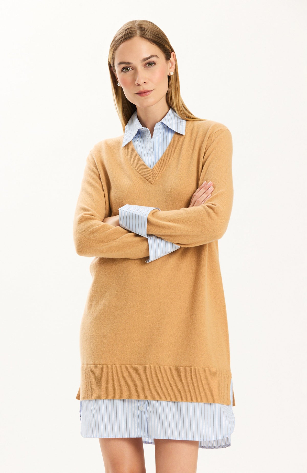 Logan Cashmere Twofer Dress - Iced Coffee