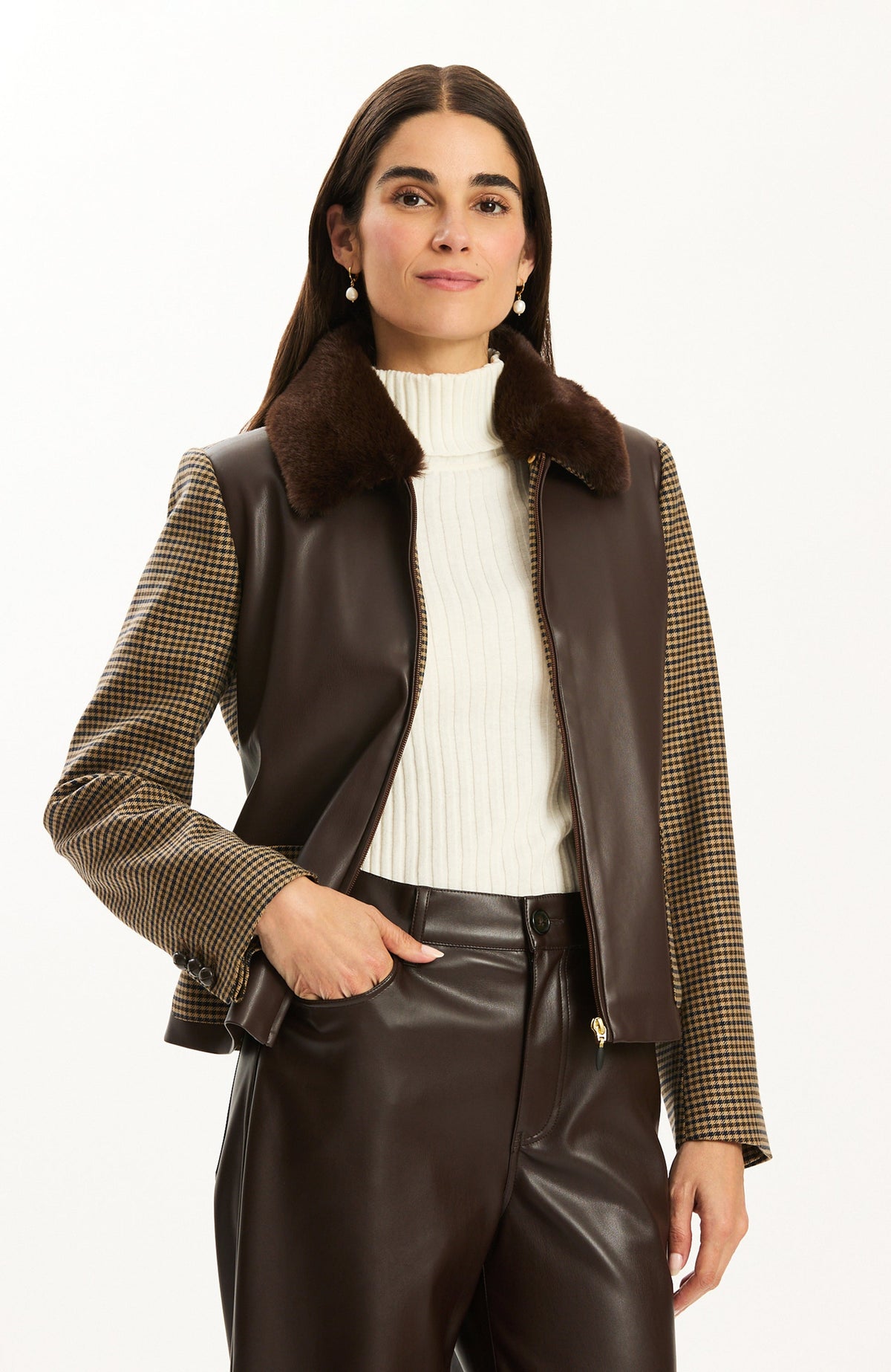 Lucy Mixed Media Jacket - Dark Brown