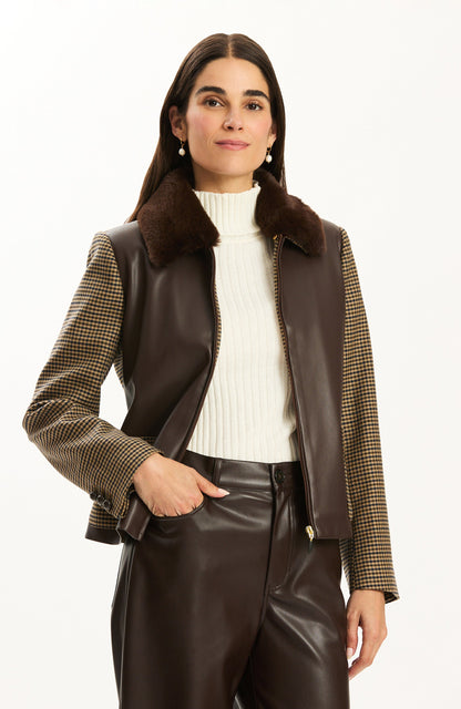 Lucy Mixed Media Jacket - Dark Brown