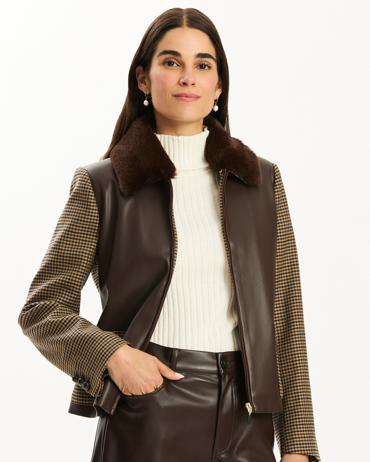 Lucy Mixed Media Jacket - Dark Brown