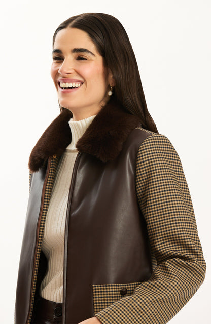 Lucy Mixed Media Jacket - Dark Brown