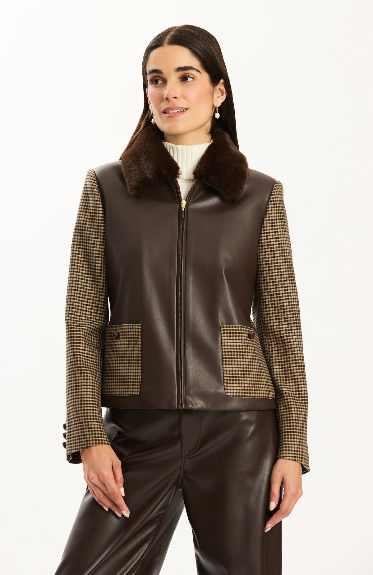 Lucy Mixed Media Jacket - Dark Brown