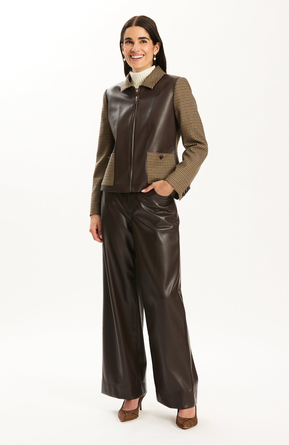 Lucy Mixed Media Jacket - Dark Brown