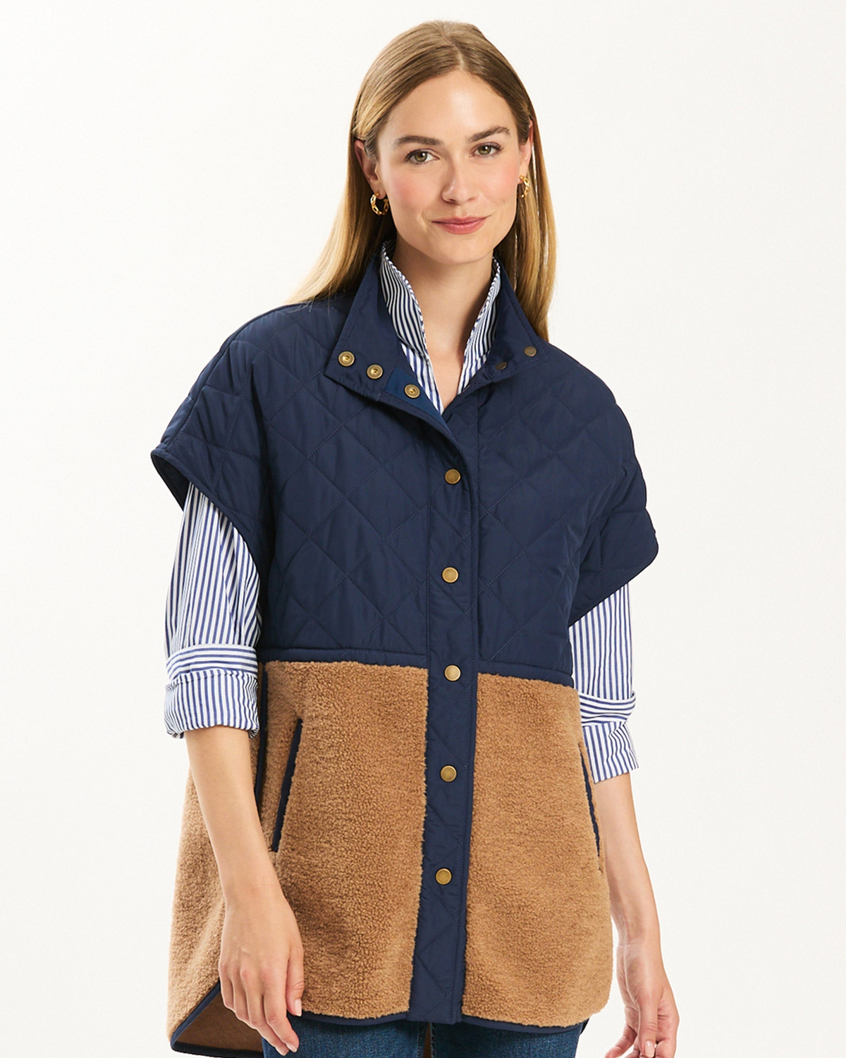 Cassidy Quilted Shearling Vest - Iced Coffee/Midnight Navy