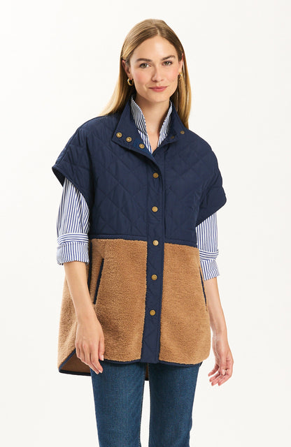 Cassidy Quilted Shearling Vest - Iced Coffee/Midnight Navy