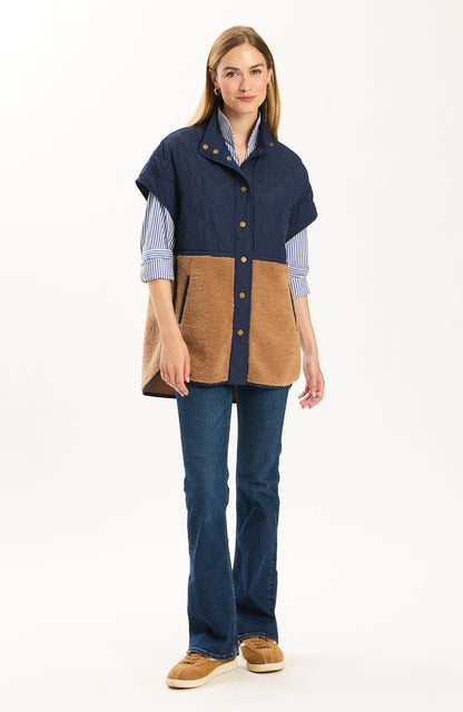 Cassidy Quilted Shearling Vest - Iced Coffee/Midnight Navy