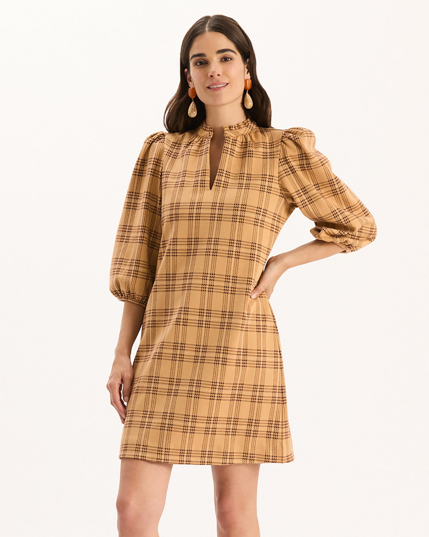Sherri Knit Dress - Golden Tawny Wheat Plaid