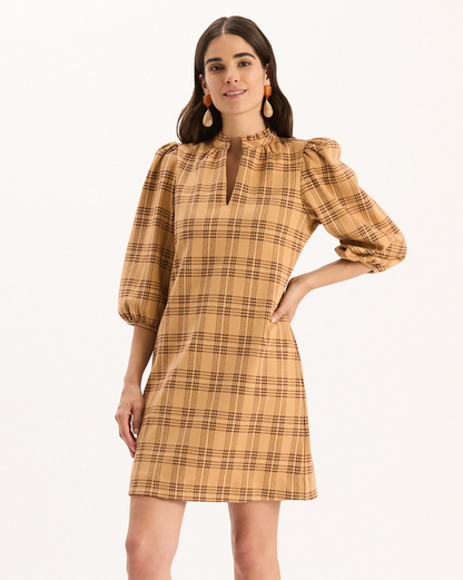 Sherri Knit Dress - Golden Tawny Wheat Plaid