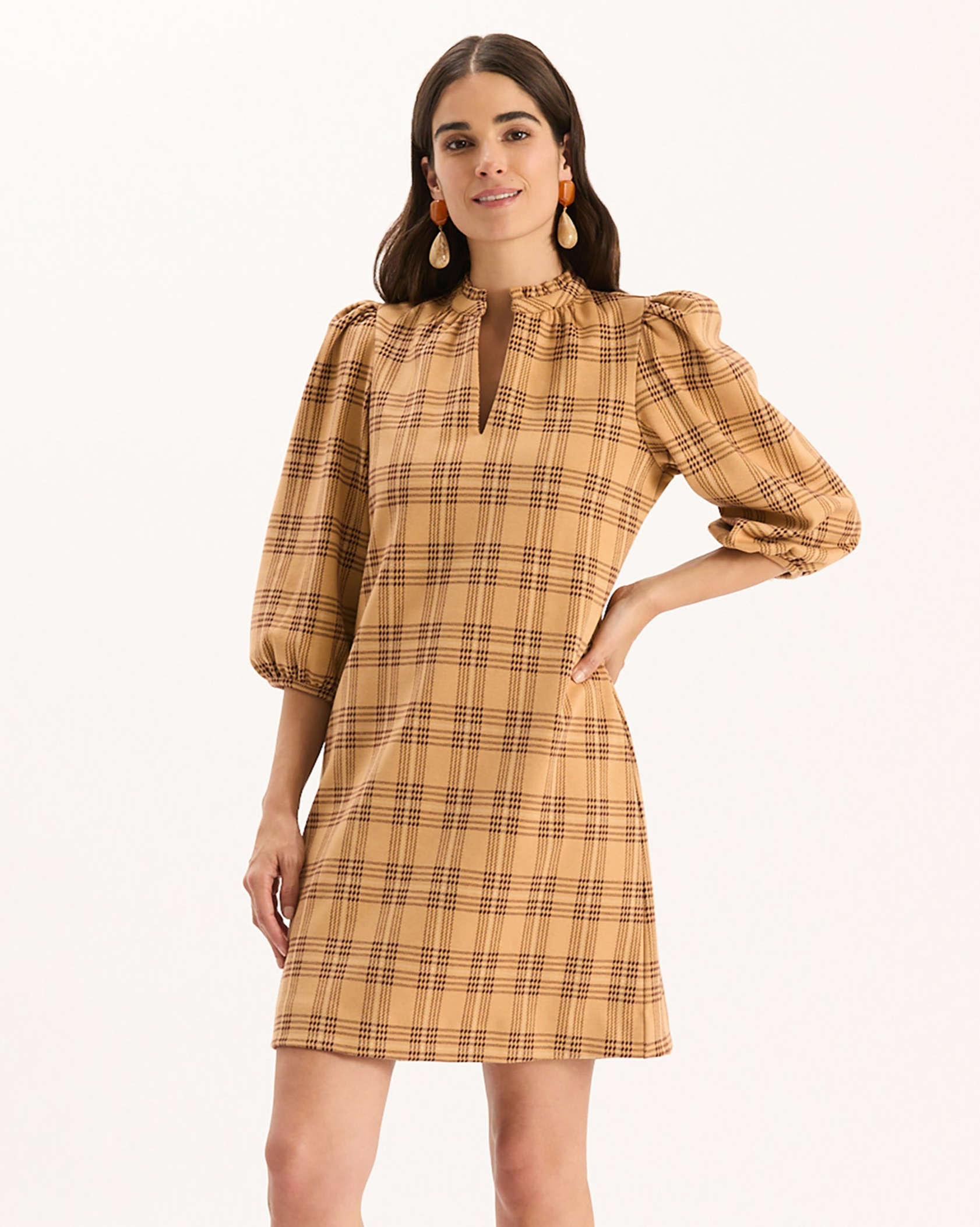 Sherri Knit Dress - Golden Tawny Wheat Plaid