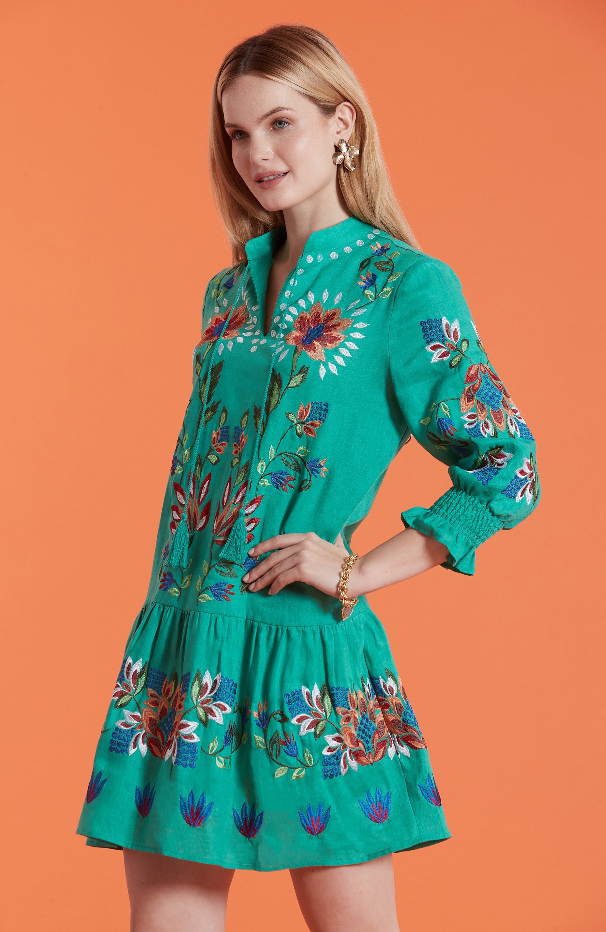 Niki Embroidered Linen Tunic Dress