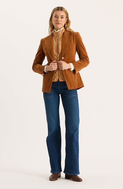 Goldie Corduroy Jacket in brown with tailored fit and gold buttons, Tyler Boe, Women's Jackets HCO