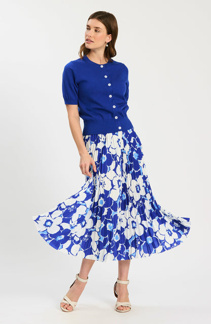 Cara Cerulean Floral Pleated Skirt with bold blue floral print, Tyler Boe, Women's Skirts HCO