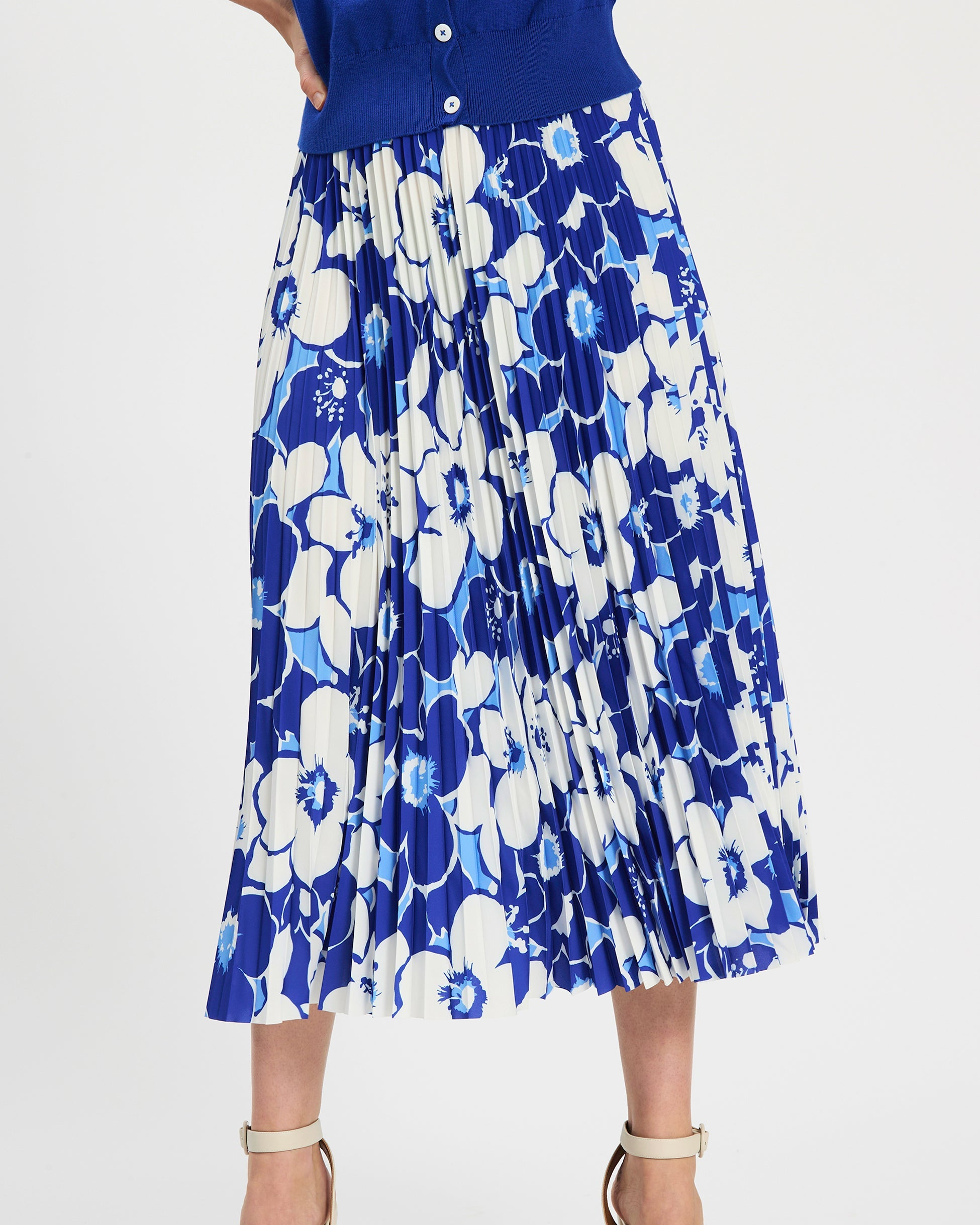 Cara Cerulean Floral Pleated Skirt