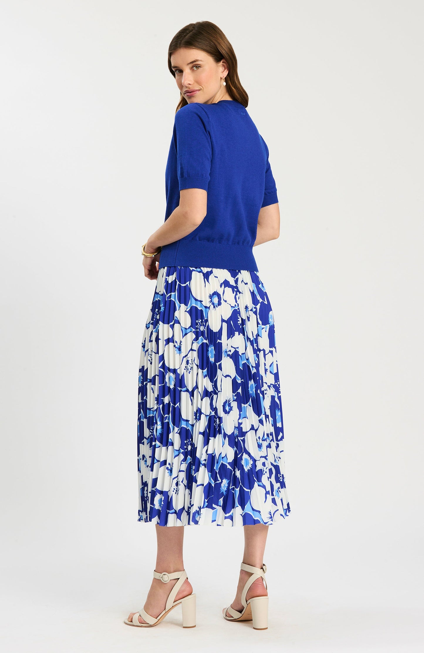 Cara Cerulean Floral Pleated Skirt with bold blue floral print, Tyler Boe, Women's Skirts at HCO