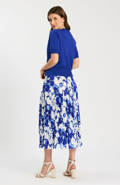 Cara Cerulean Floral Pleated Skirt with bold blue floral print, Tyler Boe, Women's Skirts at HCO