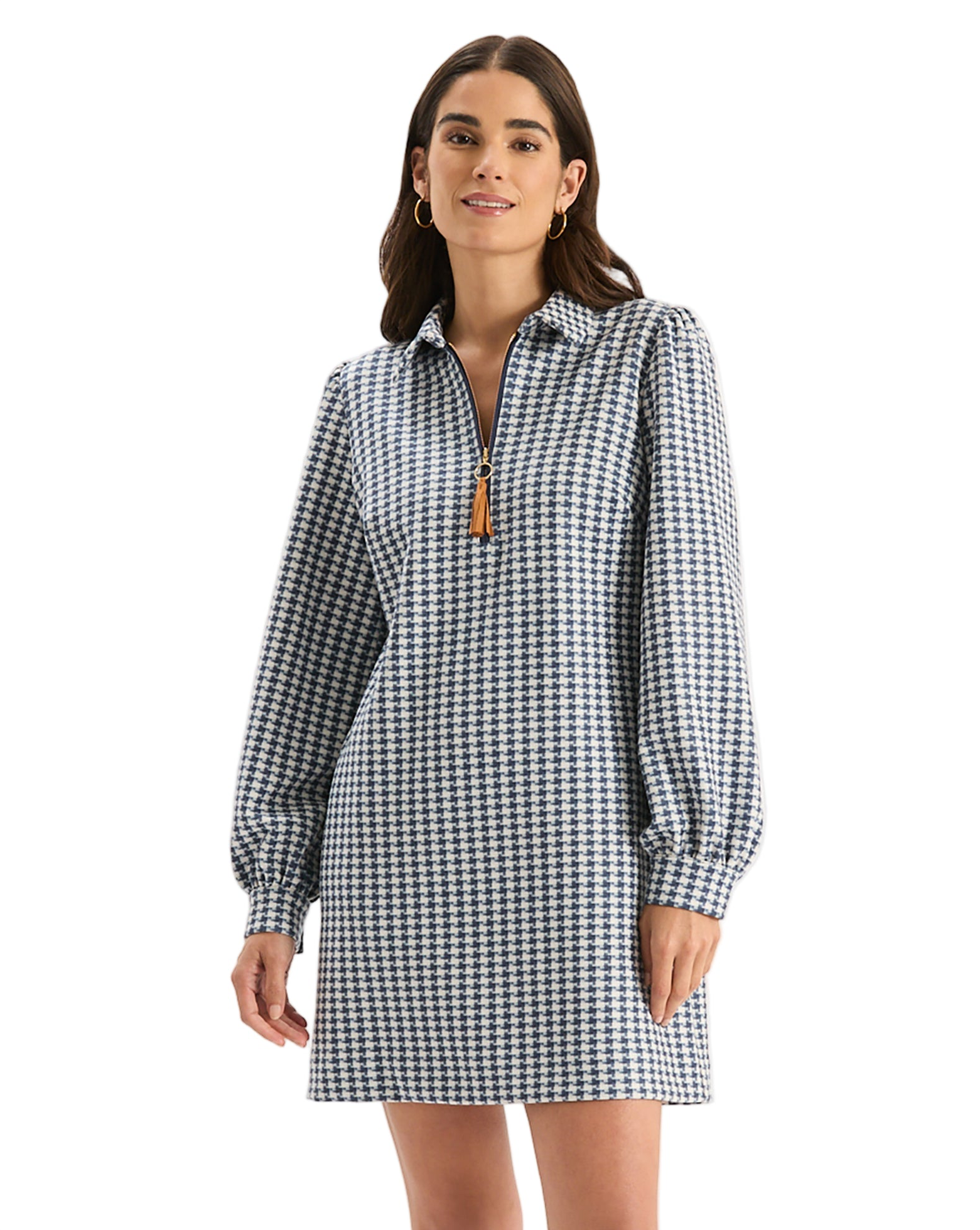 Melanie Knit Dress - Houndstooth Navy