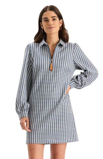 Melanie Knit Dress - Houndstooth Navy