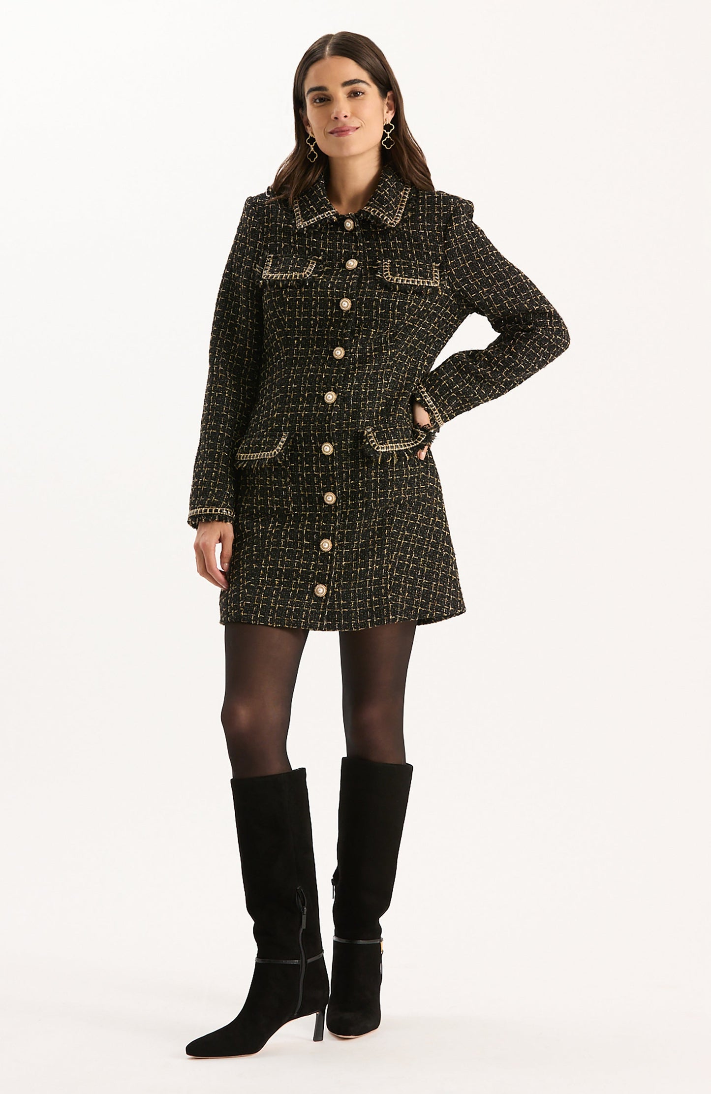 Beth Gold Button Boucle Dress