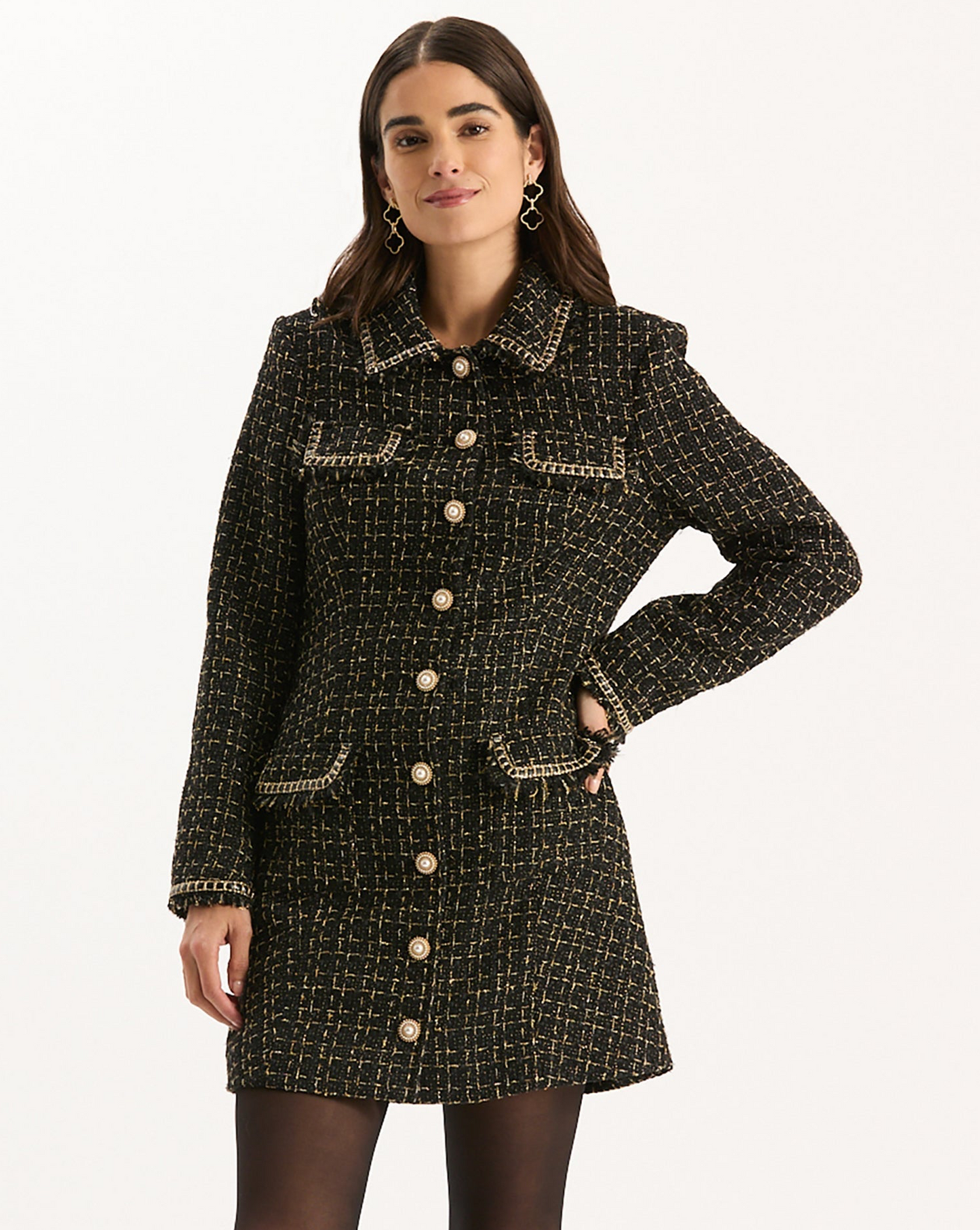 Beth Gold Button Boucle Dress