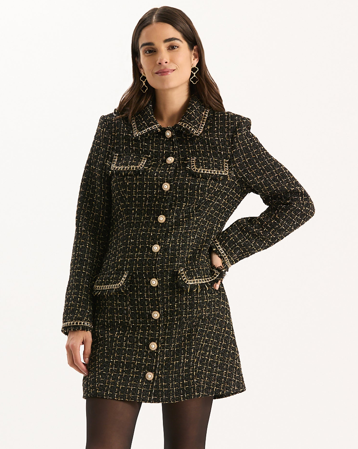 Beth Gold Button Boucle Dress