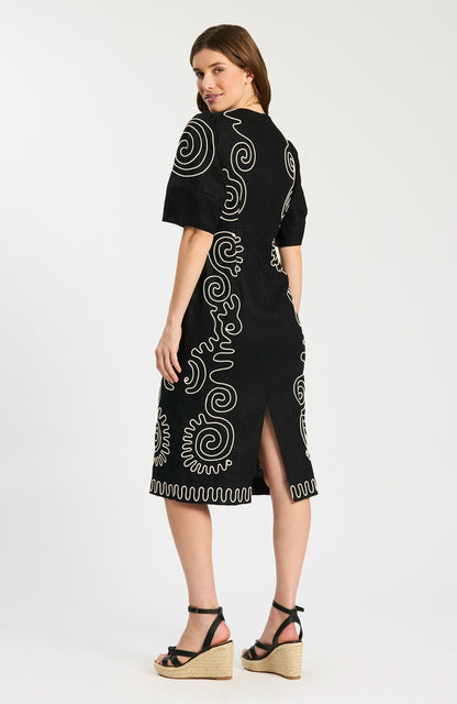 Posey Linen Embroidered Midi Dress