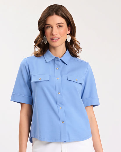 Gold Button Club Shirt by TYLER BOE in Blue and White