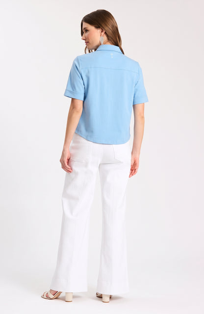 Gold Button Club Shirt by TYLER BOE in Blue and White