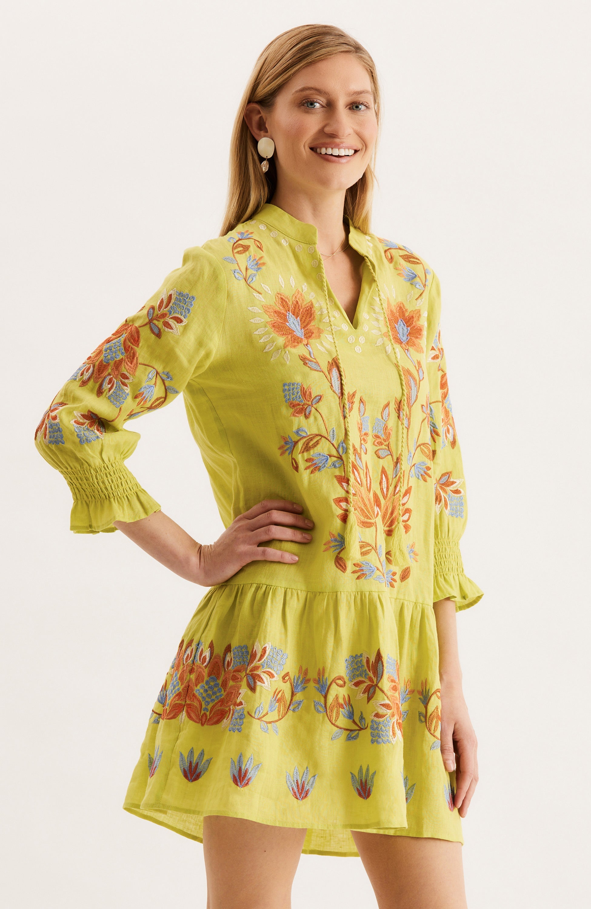 Niki Embroidered Linen Tunic Dress