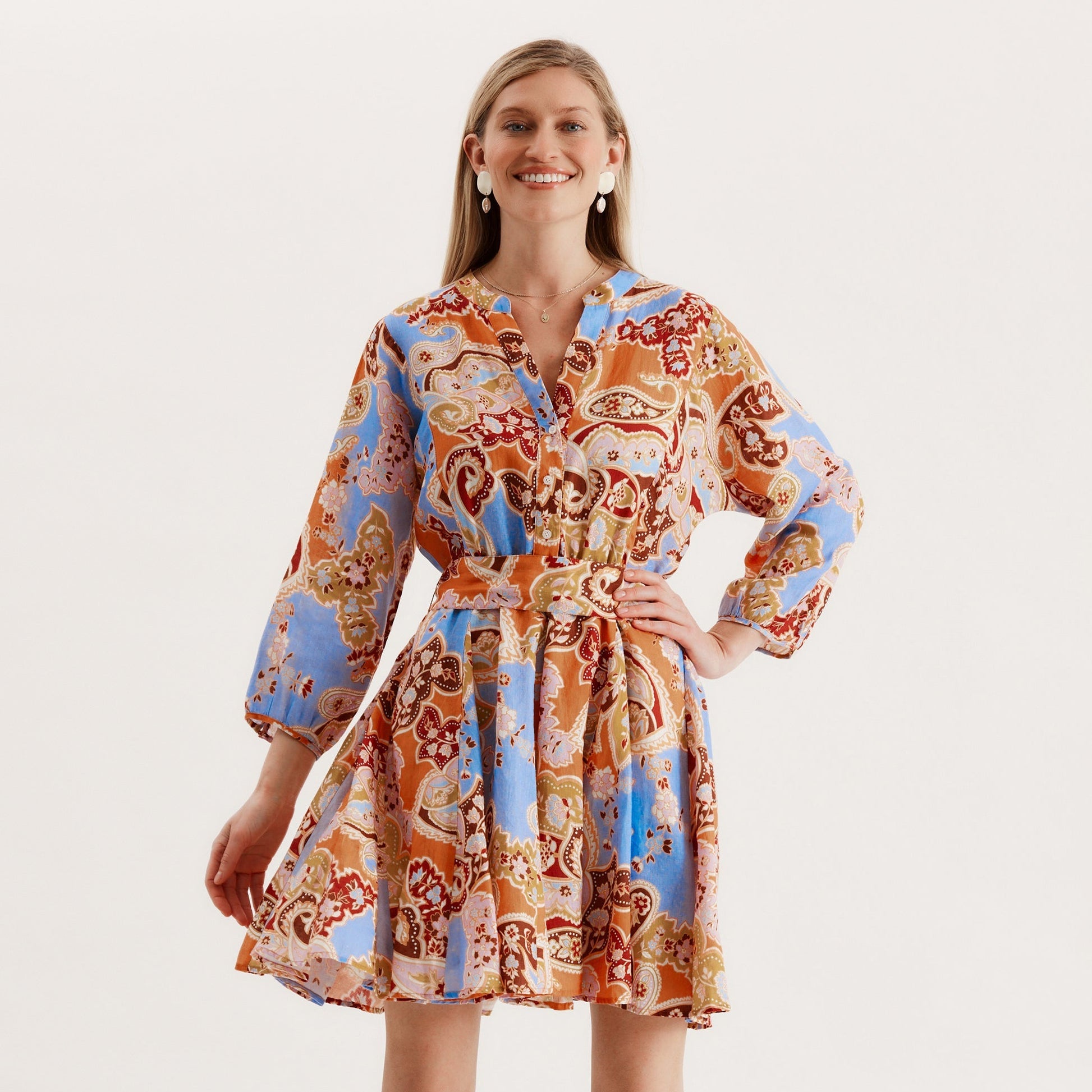 blue paisley print dress RAYSHA Royal Blue Paisley Printed Flared Short Dress