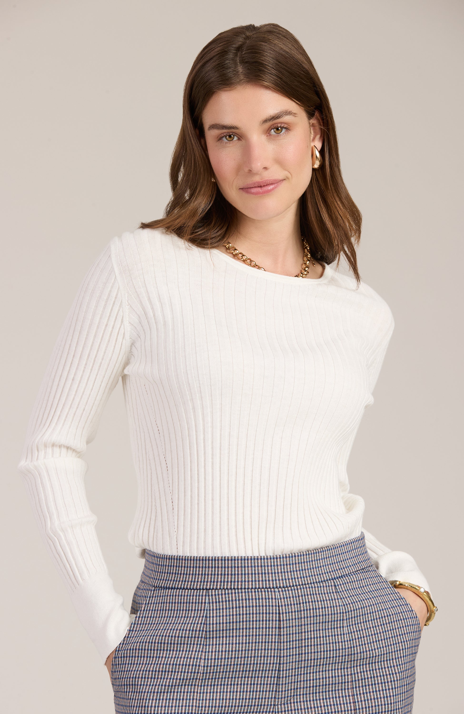 Cotton/Cashmere Ribbed Crewneck