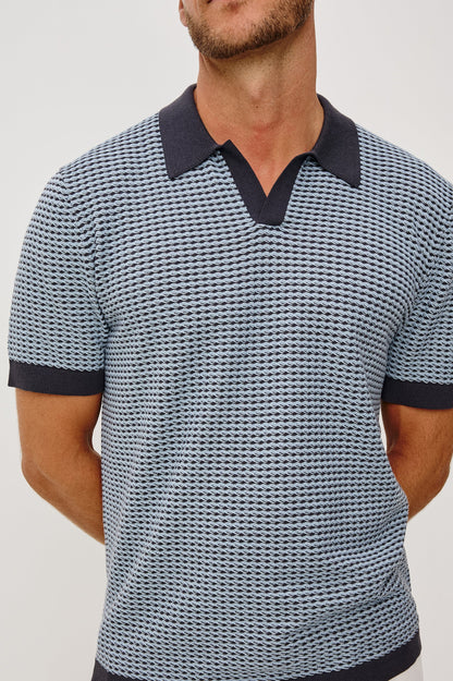 Hayden polo in blue lagoon ripple cotton-silk blend with contrast collar and trim by RAILS