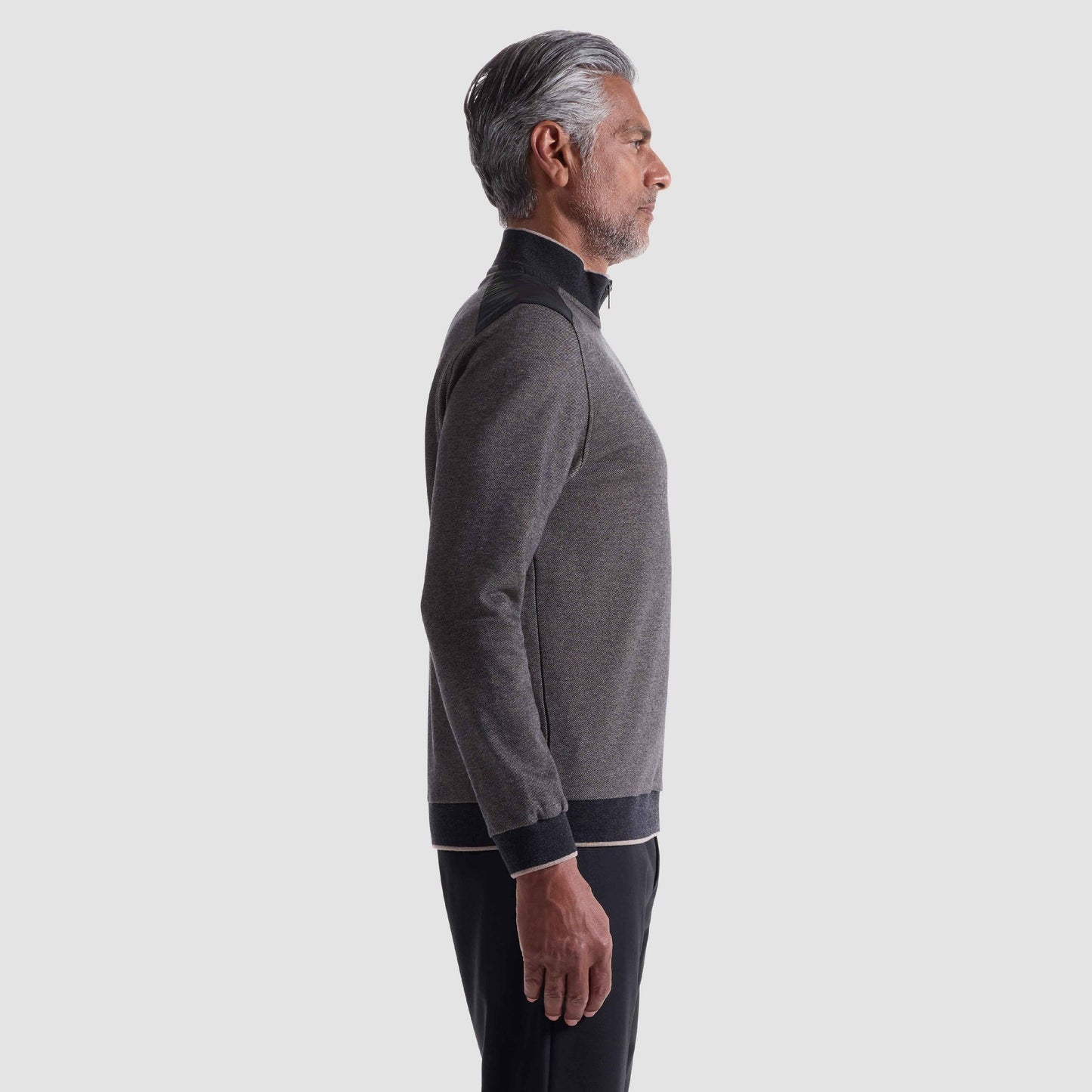 L/S Quarter Zip Knit - Diagonal Stripe Taupe