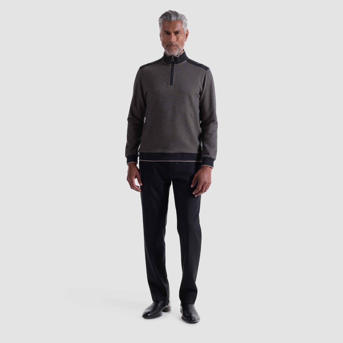 L/S Quarter Zip Knit - Diagonal Stripe Taupe