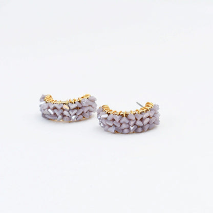 Half Lavender Stone Hoop earrings featuring gold accents and artisan stones, Treasure Jewels Women’s Jewelry