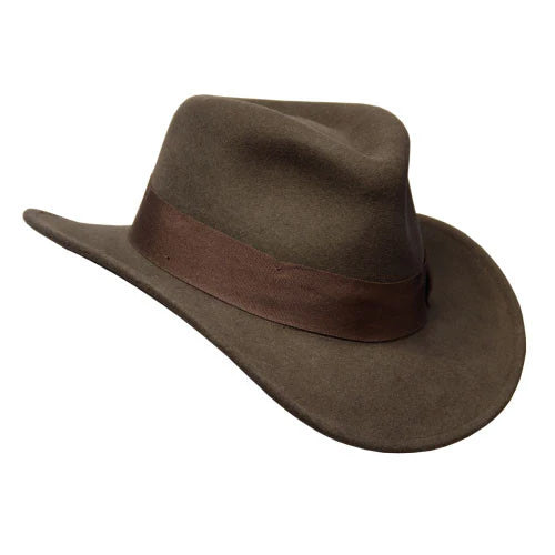 Indy All Seasons Outback Brn brown wool fedora with grosgrain band by DORFMAN PACIFIC COMPANY