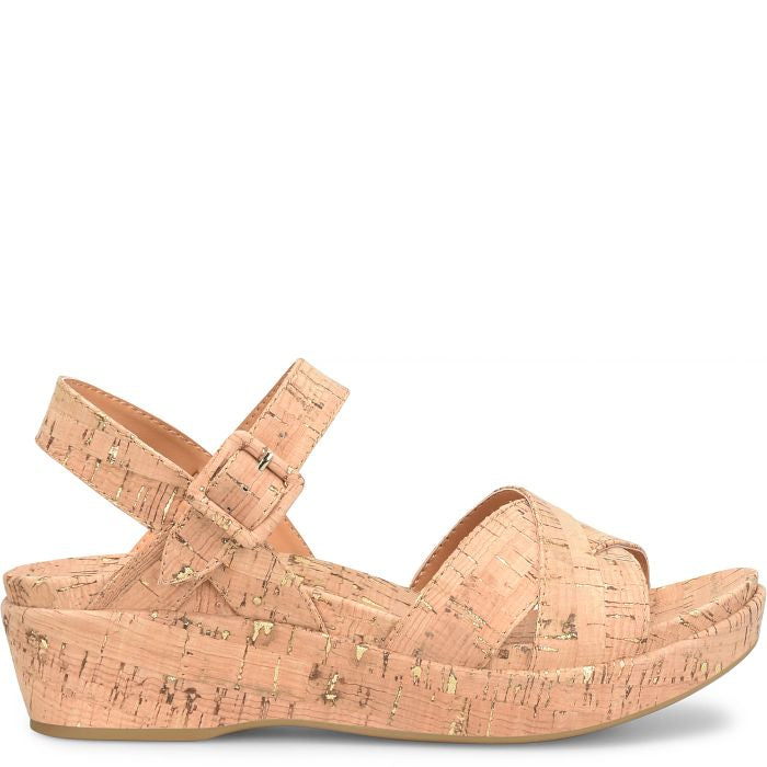Myrna 2.0 cork wedge sandal, wide crisscross straps and adjustable ankle buckle