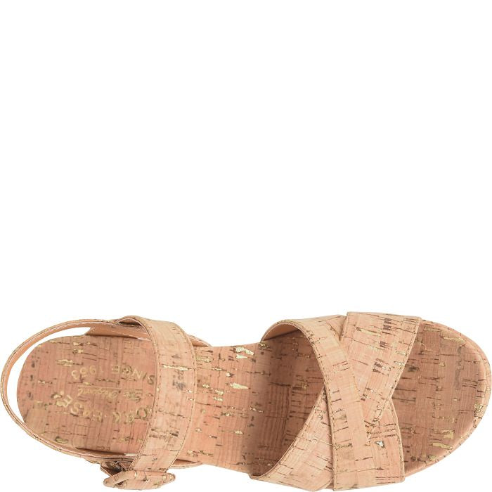 Myrna 2.0 cork wedge sandal bottom view with straps visible from underside