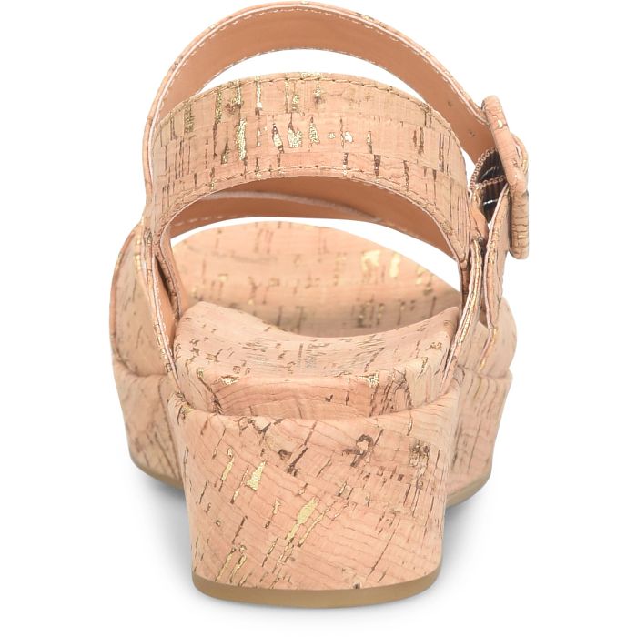 Myrna 2.0 cork wedge sandal back view showing slingback strap and heel