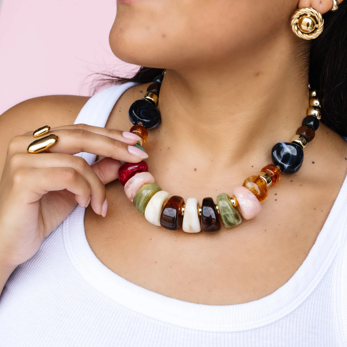 Treasure Palette Necklace by TREASURE JEWELS with gold and black jewel tones