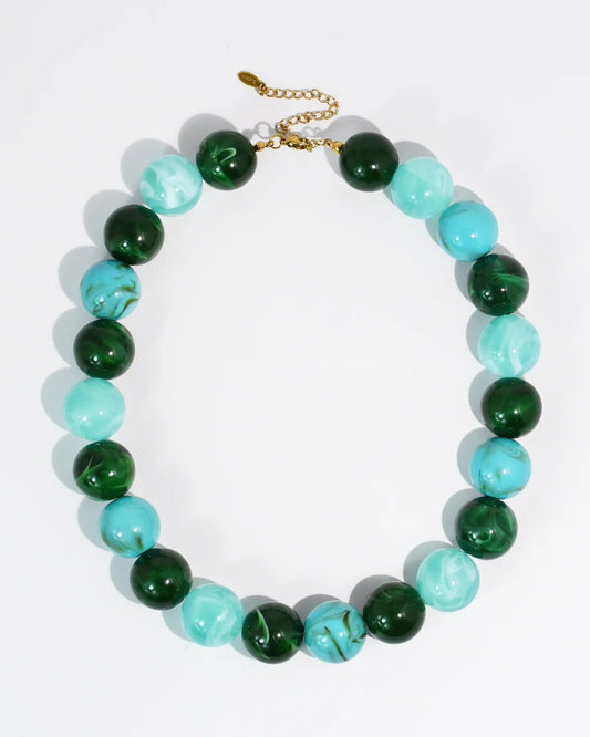 Pop of Joy Green/Turquoise Necklace by TREASURE JEWELS with vibrant marbled beads