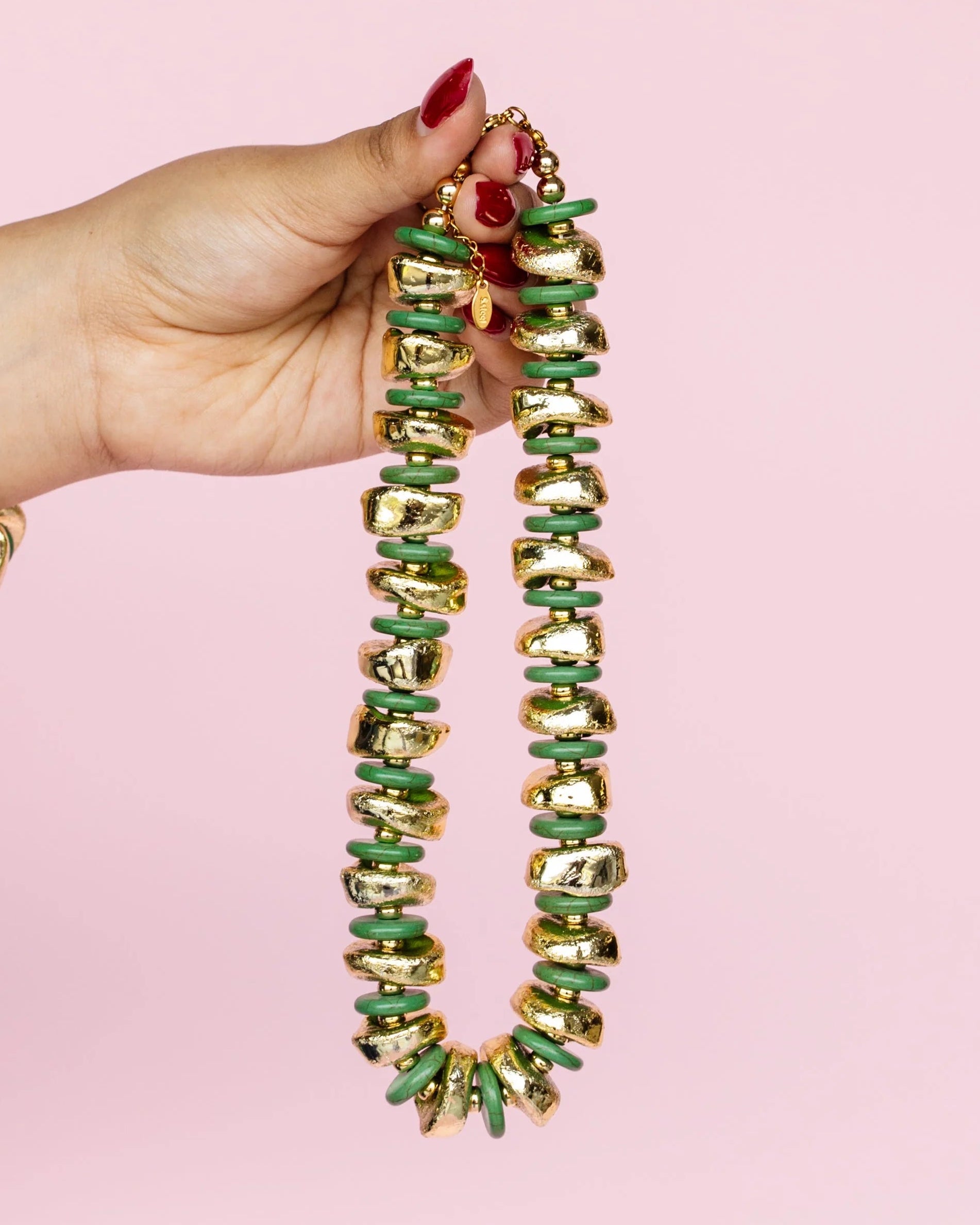 Golden Grove Necklace by TREASURE JEWELS with organic gold tone beads and rich color accents