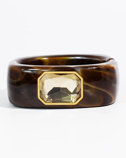 The Gemma Cuff Bracelet by TREASURE JEWELS with marbled resin and emerald cut crystal