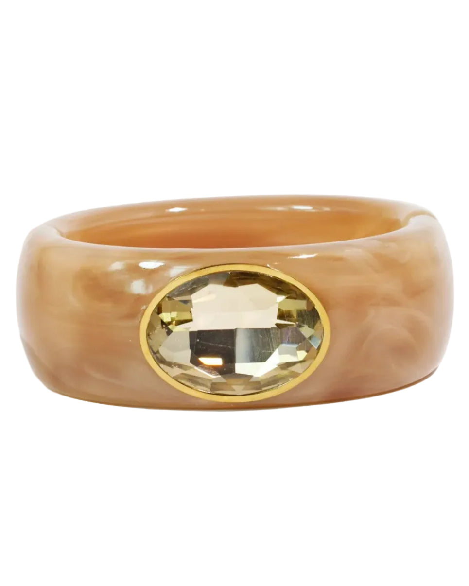 Gemstone Resin Cuff Bracelet by TREASURE JEWELS with marbled band and oval gold bezel crystal