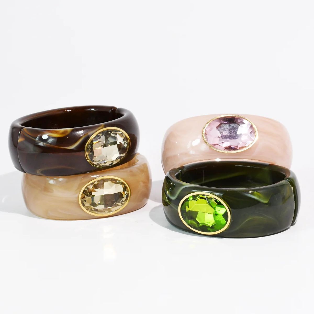 Gemstone Resin Cuff Bracelet by TREASURE JEWELS with marbled resin and oval crystals